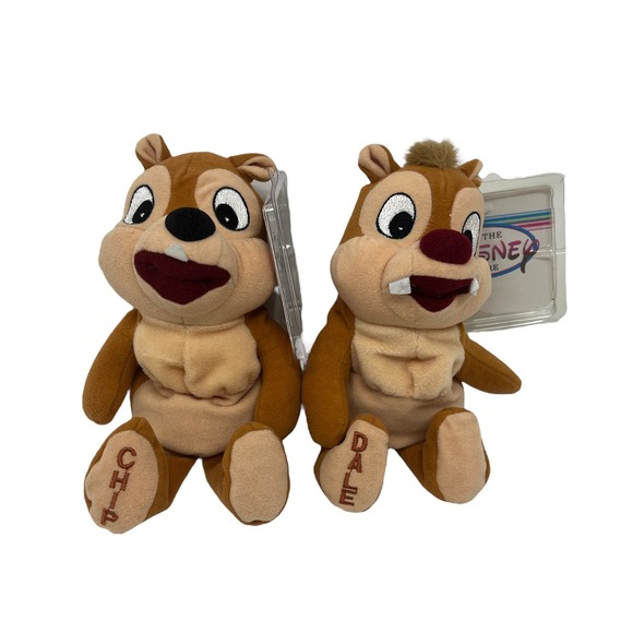 Vintage Disney Store Chip & Dale Bean Bag Plush NEW w/ Tags & Protector - Picture 2 of 7
